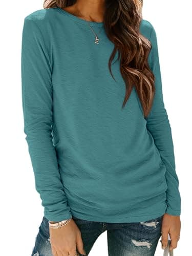ATHMILE Womens Long Sleeve T Shirts Crewneck 2026 Casual Dressy Cotton Tshirt Fall Tunic Tops Fitted Ladies Shirts Basic Tee Blue Green - Image 1