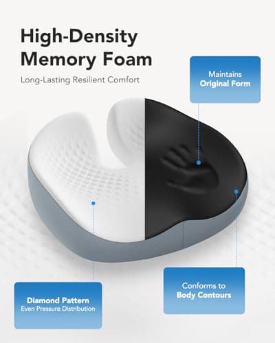 HUANUO Seat Cushion for Office Chair, Extra Large Memory Foam Cushion for Office Chair,Car & Wheelchair - Sciatica & Tailbone Pain Relief for Long Sitting, Ergonomic Design with Anti-Slip Bottom - Thumbnail 4