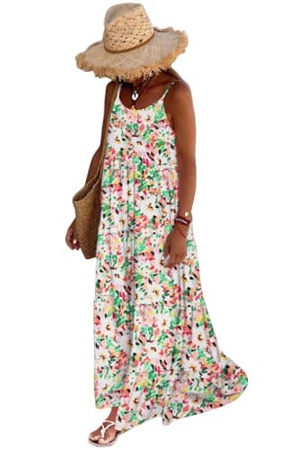 PRETTYGARDEN Sleeveless Floral Print Sun Dresses Women Summer Casual Dresses for Women 2026 Wedding Guest Tiered Maxi Dress (Floral White Multicolored, XX-Large) - Image 1