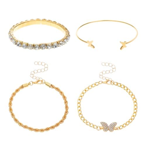 Alegend Bracelets Sets 14K Gold Crystal Encrusted, Butterfly Charm, Twisted Rope Dreamy Gift - Thumbnail 5