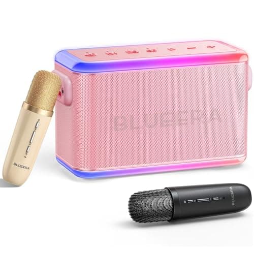 Blueera Karaoke Machine for Adults Kids, Portable Bluetooth Speaker with 2 Wireless Microphones, Party Speaker Supports TWS/TF Card/USB/AUX/Live/REC for Home Party Outdoor, LED Lights, DSP Chip