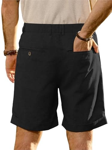 JEMLDL Mens Black Cotton Linen Shorts 7 Inch Inseam Casual Pleated Summer Vacation City Wear Elastic Waist Dressy Shorts with Pockets X-Large - Thumbnail 2