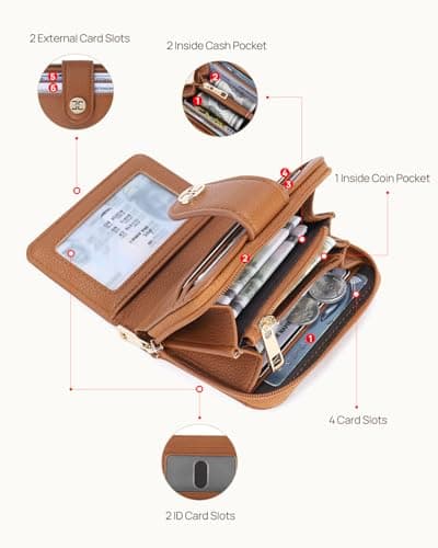 Telena Small Wallet Women RFID Blocking Bifold Card Holder Leather Wallets with Zipper Coin Pocket Brown - Thumbnail 2
