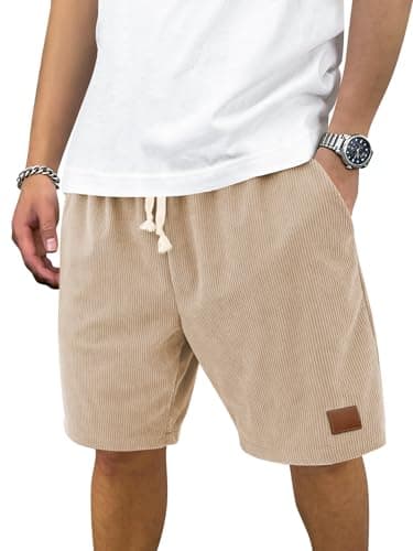 Hardaddy Mens Corduroy Shorts Casual Elastic Waist Drawstring 2026 Summer Beach Lounge Short(Light Khaki 3X-Large) - Image 1