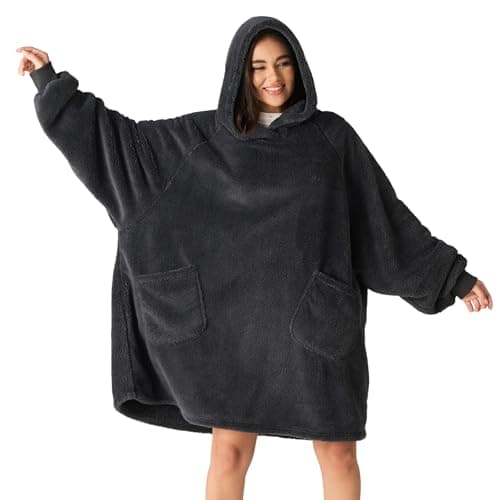 Bedsure Blanket Hoodie, Wearable Blanket Hoodie as Mothers Day Birthday Gifts for Women Men Mom Dad, Warm Cozy Soft Sweatshirt Hooded Blankets With Sleeves for Adult Women Men, Charcoal