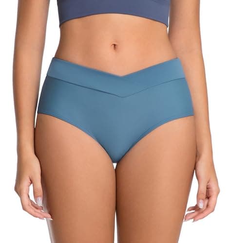 COCOPEAR V Cut Mid Rise Bikini Bottoms for Women Cross Front Bathing Suit Bottoms for Women Cornflower Blue XS - Image 1