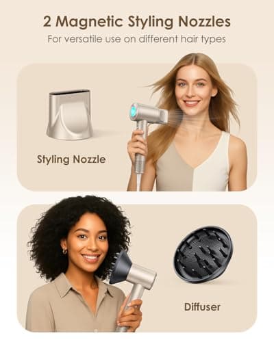 Hair Dryer Ionic with Diffuser - 160,000 RPM Professional High-Speed Blow Dryer, 500M Negative Ions Fast Drying for Women, Lightweight, Low Noise Dryer for Curly or Straight Hair - Thumbnail 4