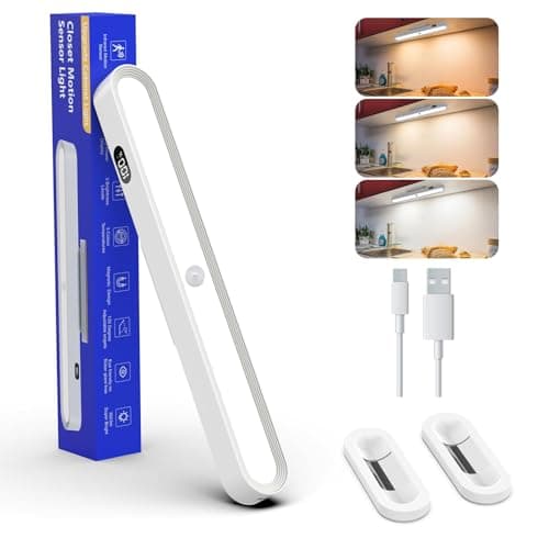 Motion Sensor Light Indoor with Battery Display,3000mAh Rechargeable Under Cabinet Lighting Magnetic Light Bar 300LM Battery Operated Closet Light Makeup Lights Stick On (White-A, Touch Control) - Image 1