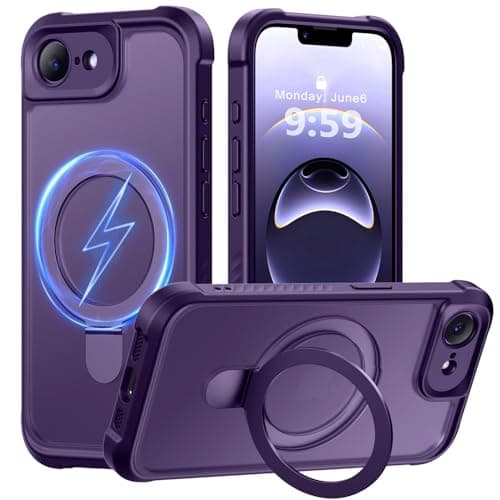 MOCCA for iPhone 17e Case & iPhone 16e Case with Magnetic Invisible Stand [Full Camera Protection][Compatible with Magsafe] Military Drop Shockproof Translucent Matte Phone Case Cover 6.1",Deep Purple - Image 1