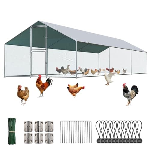 LotFun Metal Chicken Coop, Outdoor Chicken Runs for Yard with Waterproof & Anti-UV Cover, Double Lockable Doors, Outdoor Hen/Duck/Rabbit Runs for 30 Chickens (236.4" L x 117.6" W x 79.2" H)