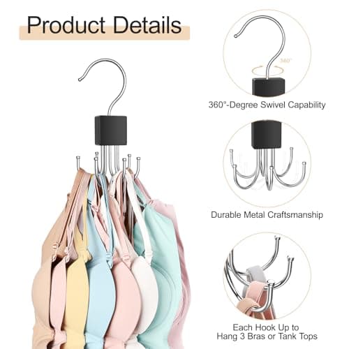 2 Pack Tank Top Hanger, Bra Hangers for Closet Organizer Max 36 Storage Capacity, Space Saving 360°Rotatable Metal Bra Organizer, Closet Organizers and Storage for Tank Top, Bras, Scarf, Purse etc. - Thumbnail 4