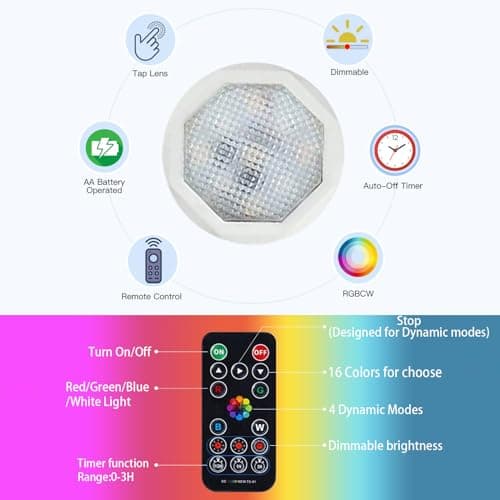 FINCMY Battery Operated Wall Sconces Set of Two, 18 RGB Colors Stick on Wall Lights with Remote, Changeable Dimmable Height Fabric Battery Powered Wall Lights for Bedroom Living Room Hallway - Thumbnail 5