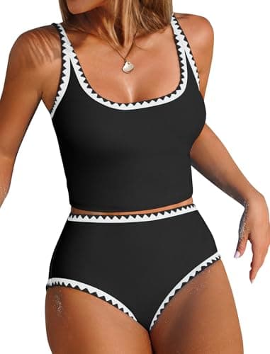 ZAFUL Tankini Swimsuit Tummy Control Bathing Suits High Waisted Two Piece Adjustable Straps Swim Suits 2025 Black XXL - Image 1