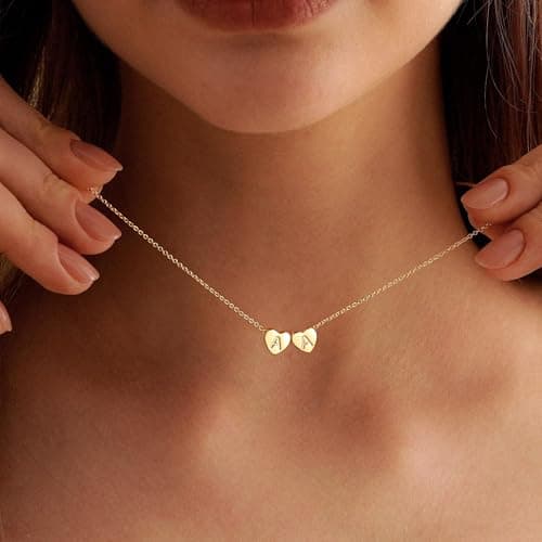 Turandoss Heart Initial Necklaces for Women - Dainty 2 Heart Initial Pendant 14K Gold Plated Letter B G Necklace Trendy Jewelry Mothers Day Anniversary Birthday Gifts for Her - Thumbnail 2