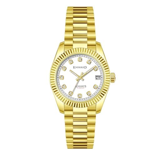 KNISKRED Classic Watch for Women with Crystal Accented and Solid Stainless Steel Band Ladies Dress Watch Water Resistant (Gold White) - Image 1