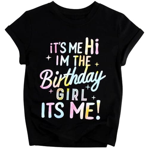 KALYRE Its My Birthday Shirt Girl 6th 7th Birthday Graphic Party T-Shirts 6 7 Years Old Kids Summer Crewneck Short Sleeve Outfit Black - Image 1