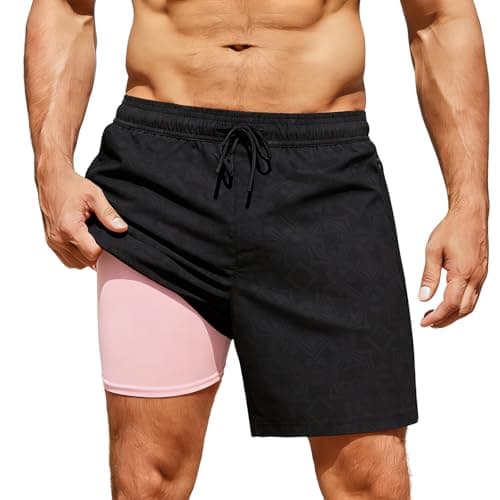 CoozySphere Mens Swim Trunks with Compression Liner Quick Dry Bathing Suit with Zipper Pockets, No-Chafing 7 Inch Swim Shorts S - Image 1