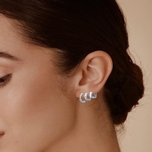 Wgoud Small Gold Hoop Earrings Set for Women, 6 Pairs 14K Gold Plated Hypoallergenic Lightweight Huggie Hoops Earrings, Trendy Cartilage Cubic Zirconia Earrings for Women Gifts. (03Silver) - Thumbnail 3