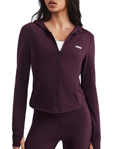 K-Swiss Women's Cropped Workout Jacket - Zip Up Slim Fit Lightweight Tops - Athletic Jackets with hood & Thumb holes,Purple XL - Image 1