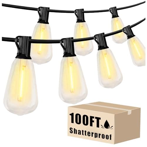 DAYBETTER Outdoor String Lights 100FT Waterproof 50 pcs Warm White LED Bulbs 2700K for Patio,Yard,Garden Durable Weatherproof String Lights for Outside for Parties, Weddings, Backyard - Image 1