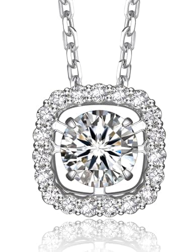 MomentWish Dancing Necklace, Sparkling Gift for Her,1Carat Cushion Moissanite Necklaces for Women 925 Sterling Silver Foating Diamond Necklace for Birthday Anniversary Christmas - Image 1