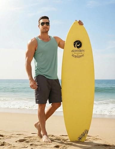 PINSPARK Mens Sleeveless Shirts Athletic Tank Tops Casual Sports Vest Quick Dry Breathable Workout Gym Summer Lightweight Grey Green - Thumbnail 2