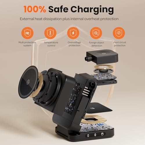 Wireless Charger 3 in 1, Foldable Charging Station for Apple Samsung Multi Devices Charging, Magnetic Charging Stand, Portable Travel Fast 15W Charger Station for iPhone, TWS, iWatch (Black) - Thumbnail 5