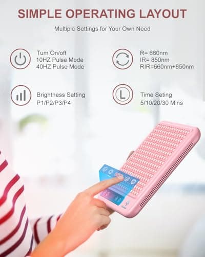 Astarexin Red Light Therapy Panel, 225 Dual-Chip LEDs with 660nm Red & 850nm Near Infrared Light for Face, Skin, Sleep, Body Health, Portable Therapy Panel with Stand & Timer,Pink - Thumbnail 5