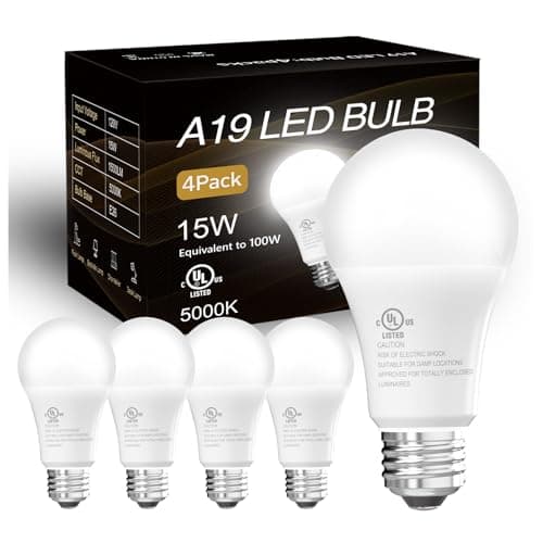 dalattin 4 Pack LED Bulbs Daylight White 5000K, 100 Watt Equivalent A19 Standard Bulbs, E26 Base, 1500 LM, Efficient 15W Energy Saving, Non-Dimmable, 80+ CRI, 120V, UL Listed, for Living Room, Office - Image 1