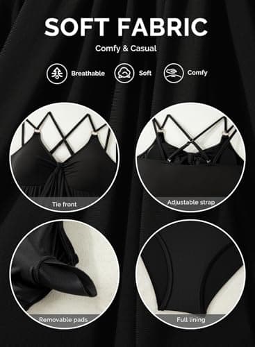 Aleumdr Women's Tankini Swimsuits Tummy Control Two Piece Bathing Suit V Neck Tie Front Flowy Swim Top with Bottom Black XX-Large - Thumbnail 6