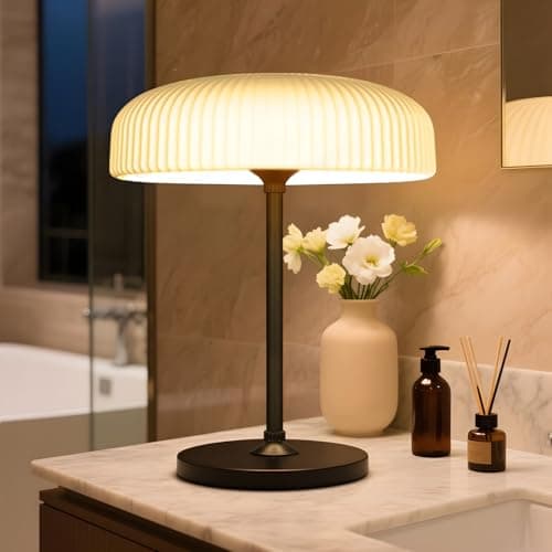 Outdoor Cordless Table Lamp - Waterproof Shower Lamp Battery Operated, 2 Color Dimmable Touch Lamps Rechargeable, Mushroom Design Solar Table Light for Patio Bathroom Camping, Christmas Gift for Women - Image 1