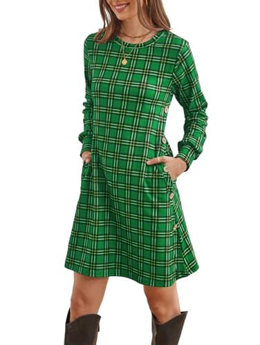 Kikibell Sweatshirt Dress Womens Tunics to Wear with Leggings Emerald Green Dress Green Plaid S - Image 1