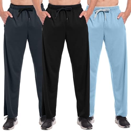 SACUIMAN Men's 3-Pack Open Bottom Joggers with Zipper Pockets, Quick-Dry Athletic Sweatpants Relaxed Fit for Gym Running Lounge Casual (3 Pack,XL) - Image 1