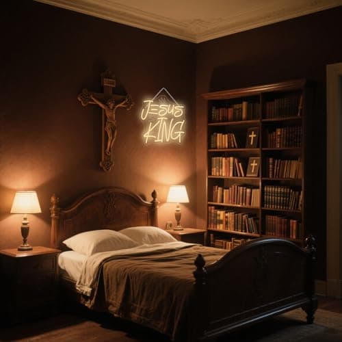 WLHOPE Jesus Is King Neon Sign Dimmable Led Signs for home Wall Decor, Neon Lights USB Powered Transparent Acrylic Board Sign for church party bedroom living room Decoration 12.99 * 12.6 inch - Thumbnail 4