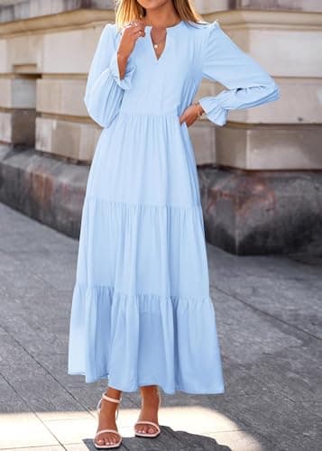 Lazysmile Long Sleeve Dress for Women Light Blue - Thumbnail 5