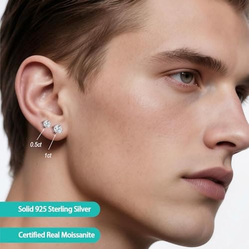 YzngCoi Moissanite Stud Earrings, D Color VVS1 Round Cut, 925 Sterling Silver Rhodium-Plated, Jewelry Gifts for Women Men (1CTW (0.5ct each-5mm)) - Thumbnail 3