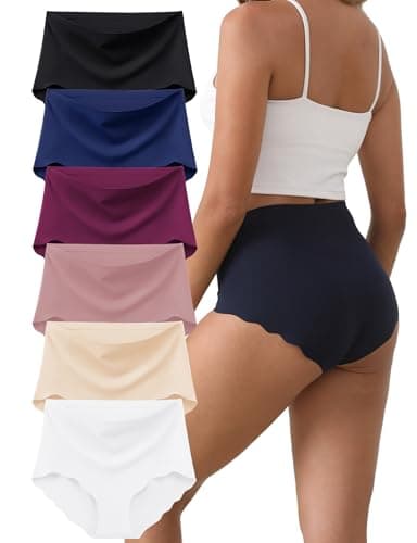 MCOWOD Womens Underwear, Seamless Underwear for Women, No Show Full Coverage Panties, Scalloped Edge, No Roll Down, Size XL, Multicolor, 6-Pack - Image 1