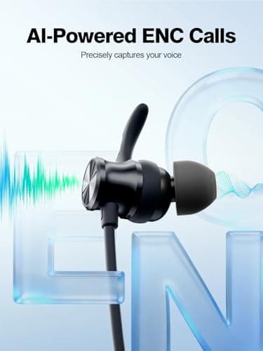 Rythflo Neckband Bluetooth Headphones, ENC IPX7 Sweatproof Sport Earbuds with AI-Enhanced Mic Vibration Call Alert, 50H Playtime Deep Bass Wireless Waterproof Earphones for Work Running Workout Gym - Thumbnail 4