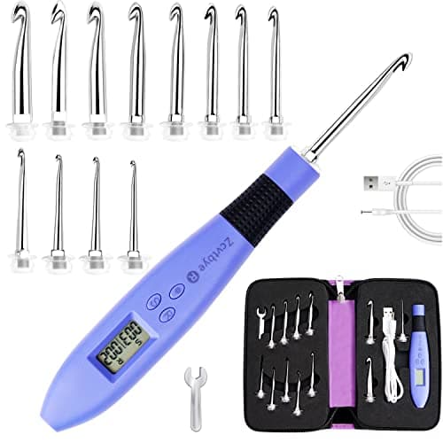 Counting Crochet Hook Set with Case – 12 Sizes Interchangeable Metal Heads (2.0–8.0mm), Rechargeable Light Up Crochet Hook with Digital Counter, Ergonomic Crochet Hooks Kit for Beginners & Experts - Image 1