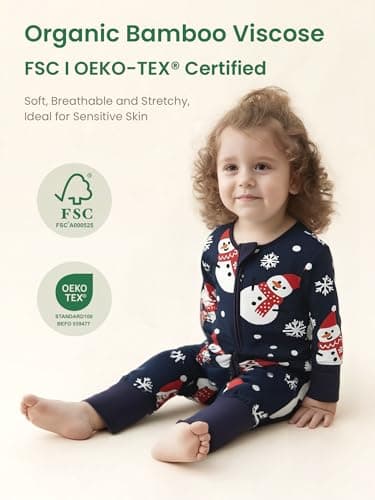 Infant Boys Girls Outfit Clothes Set Newborn Baby Romper Bamboo Long Sleeve Zipper Bodysuit Jumpsuit (Christmas Snowman, 1-3M) - Thumbnail 2