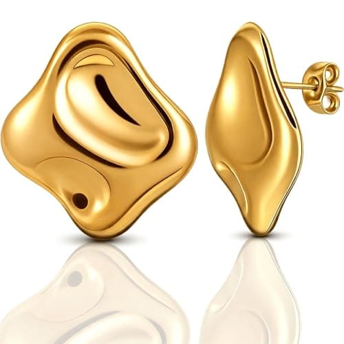 Musment® Gold Earrings for Women, 14K Gold Plated Chunky Stud Earrings, Lightweight Hypoallergenic Statement Earrings for Sensitive Ears, Daily Wear, Trendy Jewelry Gift Box