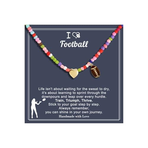 Turandoss Colorful Beaded Football Necklace for Women - 14k Gold Plated Dainty Heart Pendant Choker Necklaces for Women Her Mom Daughter Son Personalized Jewelry Gifts - Image 1