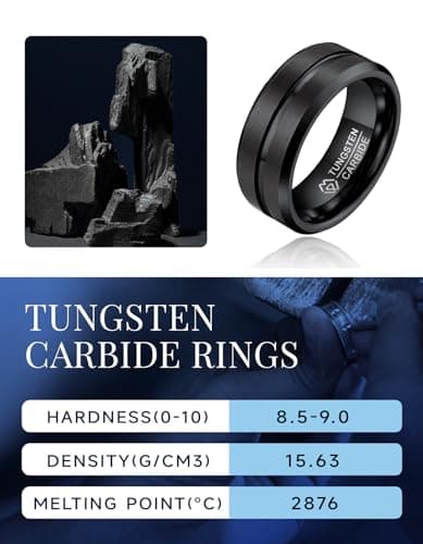 MomentWish 8mm Black Tungsten Rings, Valentine's Day Gift Birthday Gifts, Promise Ring for Him, Black Tungsten Eternity Band-Size8 - Thumbnail 5