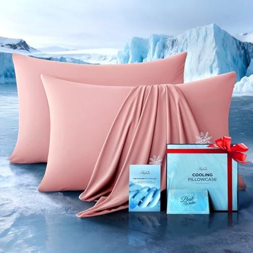 Ultra-Chill Cooling Pillowcase Set of 2 for Hot Sleepers, Softer Than Silk Pillow Cases for Protecting Hair & Skin, Breathable Bed Pillow Covers w/Zipper, Gifts for Women Men (Pink, Queen) - Image 1