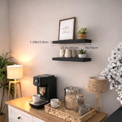Modcraft Floating Shelves for Wall 24 Inch (Set of 2), 7.1" Deep Wide Wall Mounted Shelf for Bathroom Organizer Over Toilet, Modern Wood Storage Shelving for Bedroom Kitchen Living Room, Black - Thumbnail 6