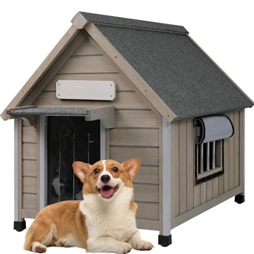 Ketive Dog House Outdoor Weatherproof,Wooden DogHouses for Medium Small Dogs, Indoor & Outdoor with Anti-Chewing Iron Frame, Ventilated Window, Easy Assemble, 26" L x 32" W x32 H - Image 1