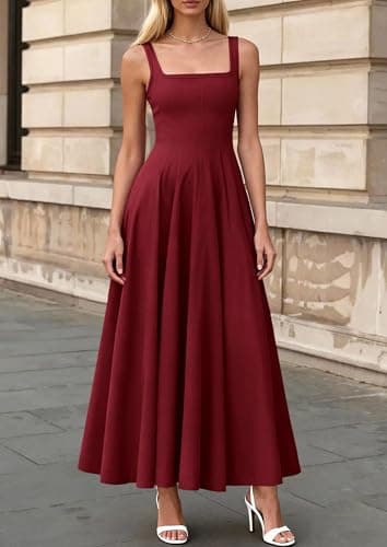 PRETTYGARDEN Cocktail Dresses for Women Formal 2026 Summer Sleeveless A Line Long Flowy Spring Wedding Guest Party Midi Dress (Burgundy,Small) - Thumbnail 2