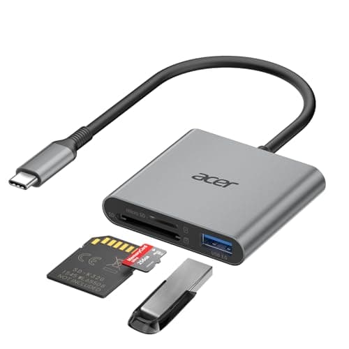 Acer SD Card Reader USB C, 3 in 1 Memory Card Reader with Dual Slots & USB 3.0, Micro SD Card Adapter for iPhone 16/15 Compatible with Camera, Android, MacBook Pro/Air, Laptop
