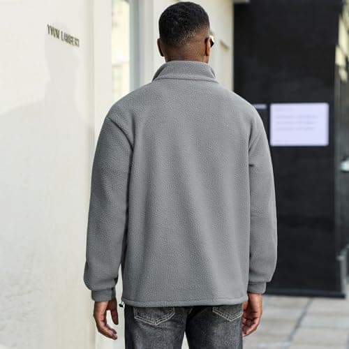ZAFUL Mens 1/4 Zipper Fluffy Polar Fleece Pullover Sweatshirt Printed Kangaroo Pocket Fall Winter Unisex Hoodie Tops Gray L - Thumbnail 6