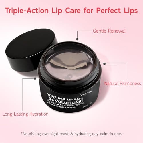 YouthVibe Lip Mask Overnight Moisturizing - Nourish & Hydrate, Antioxidants, 5% Volufiline, Squalane, Shea Butter, PDRN & Collagen Sleeping Lip Treatment for Dry & Flaky Lips - Thumbnail 2
